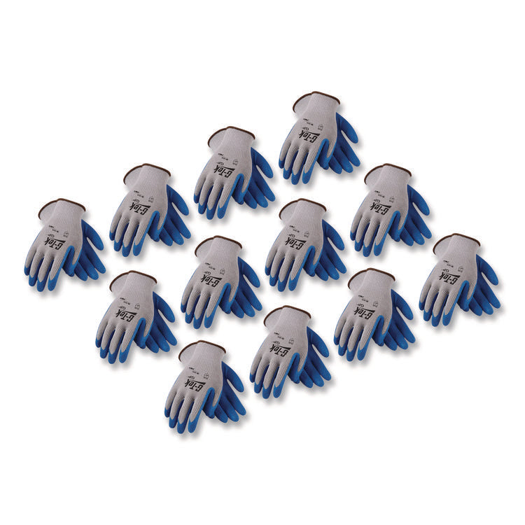 GP Latex-Coated Cotton/Polyester Gloves, EN388: 1111, 10" Long, Medium, Gray/Blue, 12 Pairs