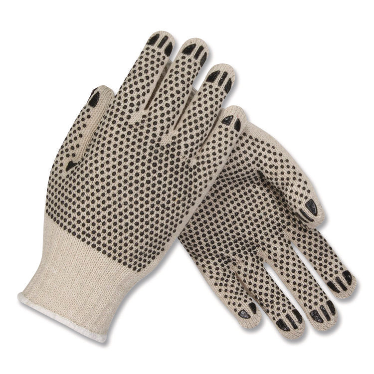 PVC-Dotted Cotton/Polyester Work Gloves, Reversible, Small, Beige/Black, 12 Pairs