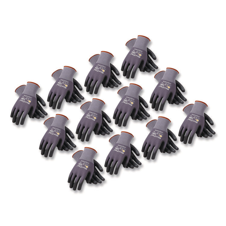 Ultimate Seamless Knit Nylon Gloves, Nitrile MicroFoam Grip: Palm/Fingers/Knuckles, EN388: 4131, X-Large, Gray, 12 Pairs