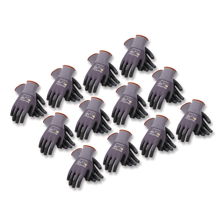 Ultimate Seamless Knit Nylon Gloves, Nitrile MicroFoam Grip: Palm/Fingers/Knuckles, EN388: 4131, Large, Gray, 12 Pairs