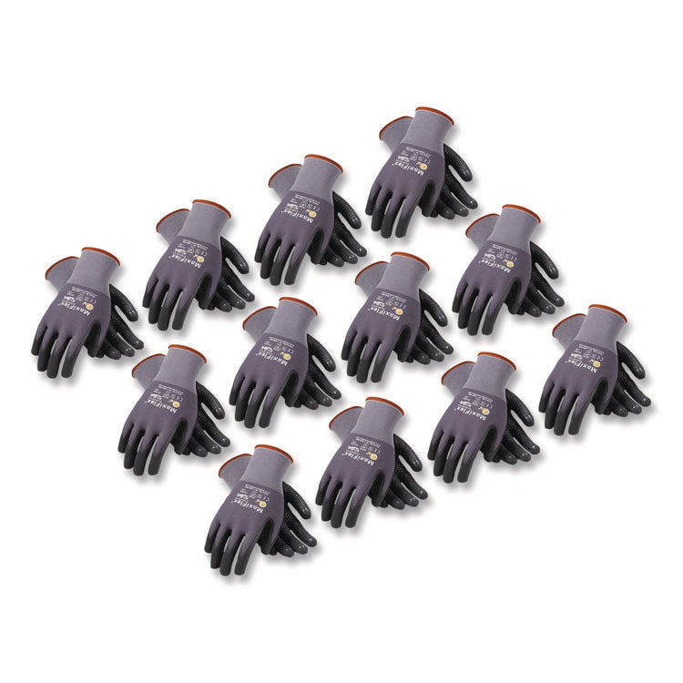 Ultimate Seamless Knit Nylon Gloves, Nitrile MicroFoam Grip: Palm/Fingers, EN388: 4131, X-Large, Gray, 12 Pairs