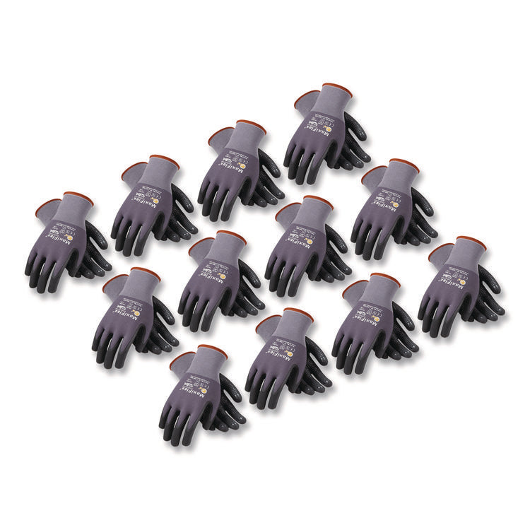 Ultimate Seamless Knit Nylon Gloves, Nitrile MicroFoam Grip: Palm/Fingers, EN388: 4131, Medium, Gray, 12 Pairs