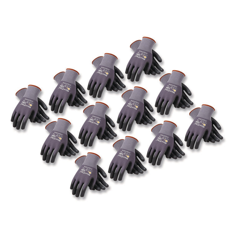 Ultimate Seamless Knit Nylon Gloves, Nitrile MicroFoam Grip: Palm/Fingers, EN388: 4131, Large, Gray, 12 Pairs