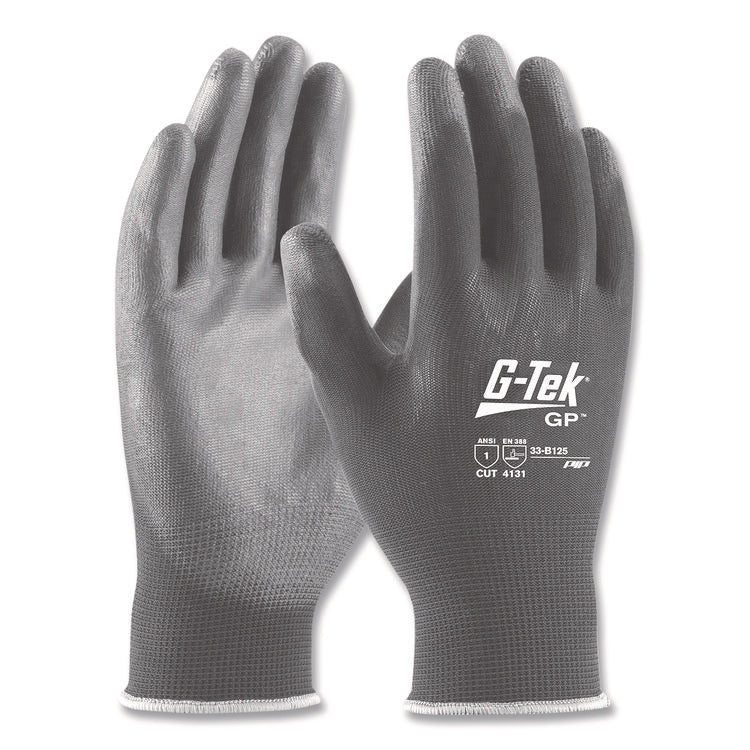 GP Polyurethane-Coated Nylon Gloves, EN388: 1111, 10" Long, Large, Gray, 12 Pairs