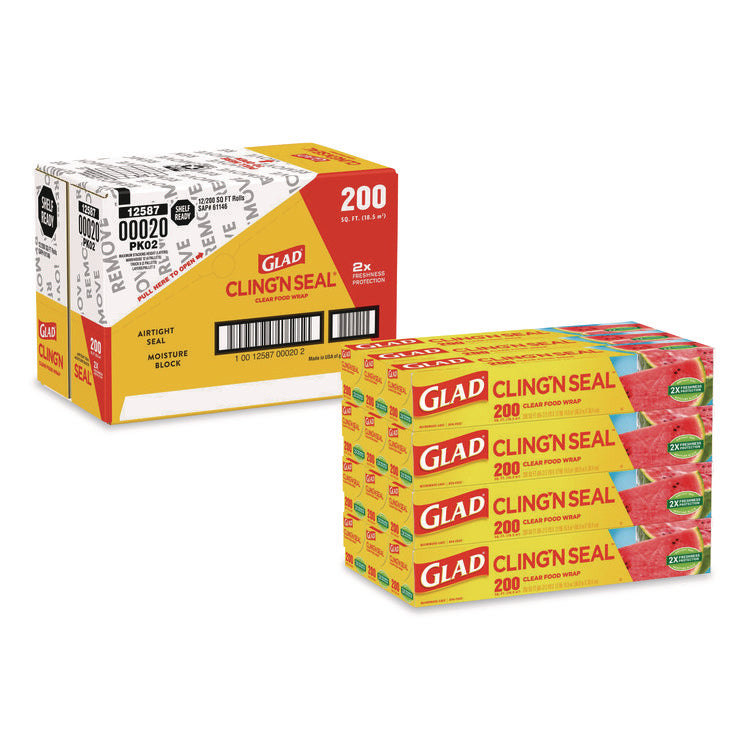 Cling'N Seal Plastic Food Wrap, 200 sq ft, 12 Rolls/Carton