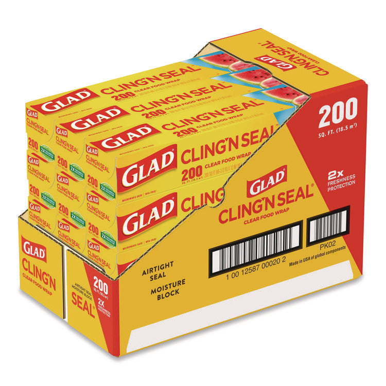 Cling'N Seal Plastic Food Wrap, 200 sq ft, 12 Rolls/Carton