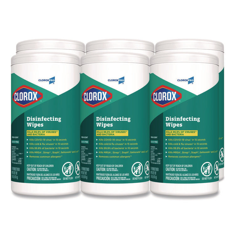 Disinfecting Wipes, 1-Ply, Fresh Scent, 7 x 8, White, 75/Canister, 6 Canisters/Carton