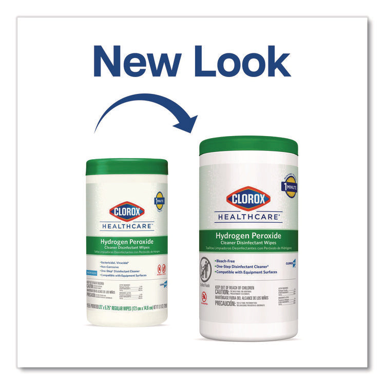 Hydrogen Peroxide Cleaner Disinfectant Wipes, 9 x 6.75, Unscented, White, 95/Canister, 6 Canisters/Carton