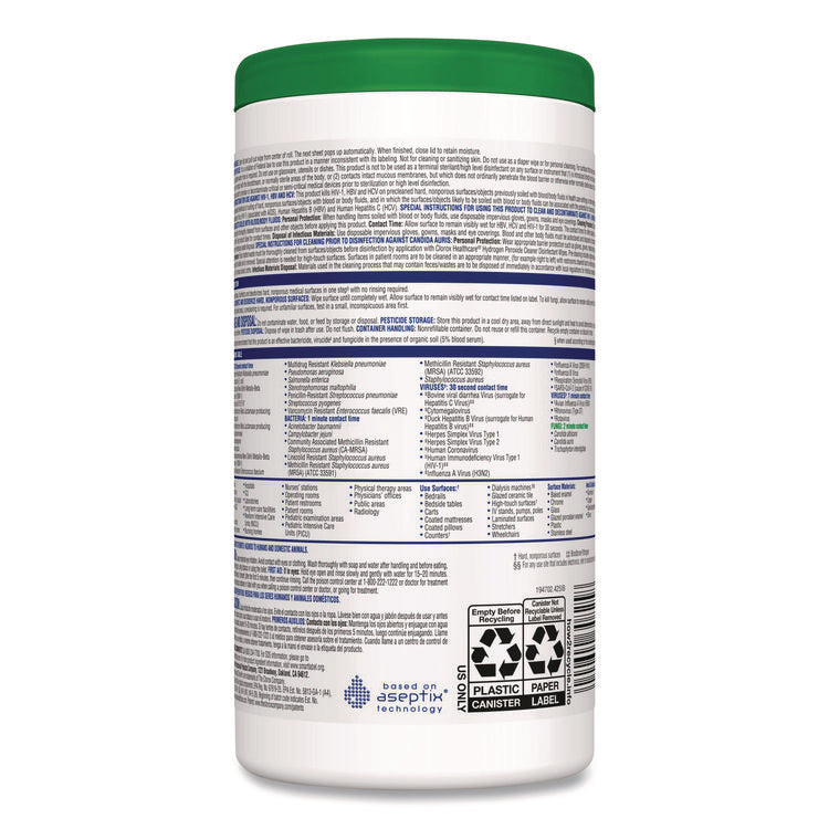 Hydrogen Peroxide Cleaner Disinfectant Wipes, 5.75 x 6.75, Unscented, White, 155/Canister, 6 Canisters/Carton