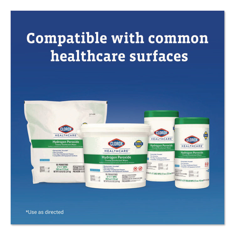 Hydrogen Peroxide Cleaner Disinfectant Wipes, 6.75 x 5.75, Unscented, 155 Wipes/Canister