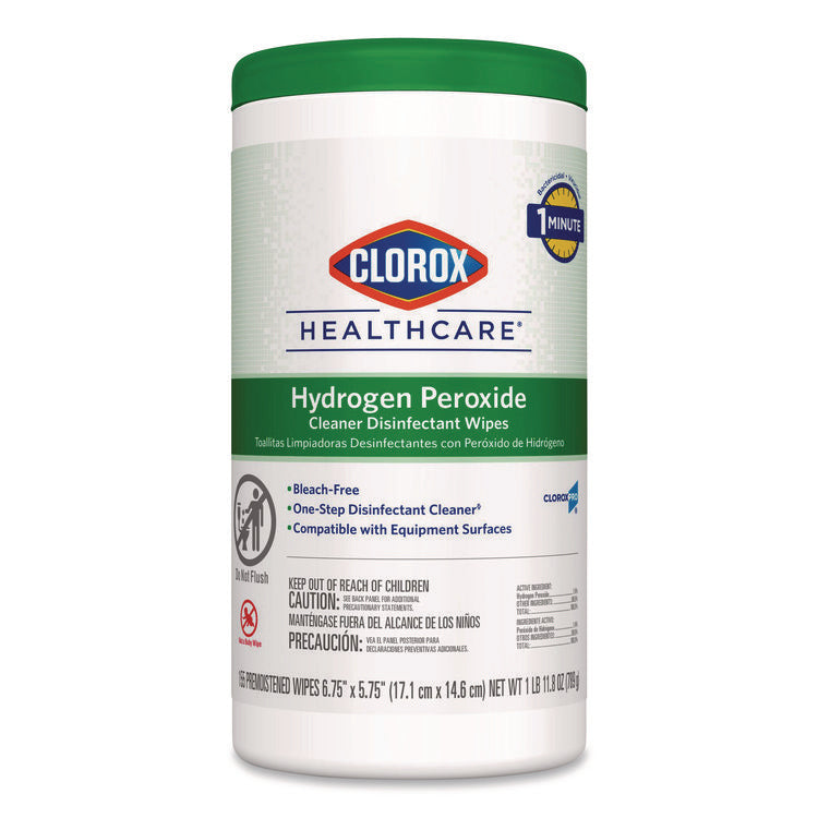 Hydrogen Peroxide Cleaner Disinfectant Wipes, 6.75 x 5.75, Unscented, 155 Wipes/Canister