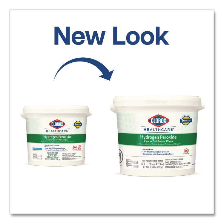 Hydrogen Peroxide Cleaner Disinfectant Wipes, 12 x 11, Unscented, White, 185/Bucket, 2 Buckets/Carton