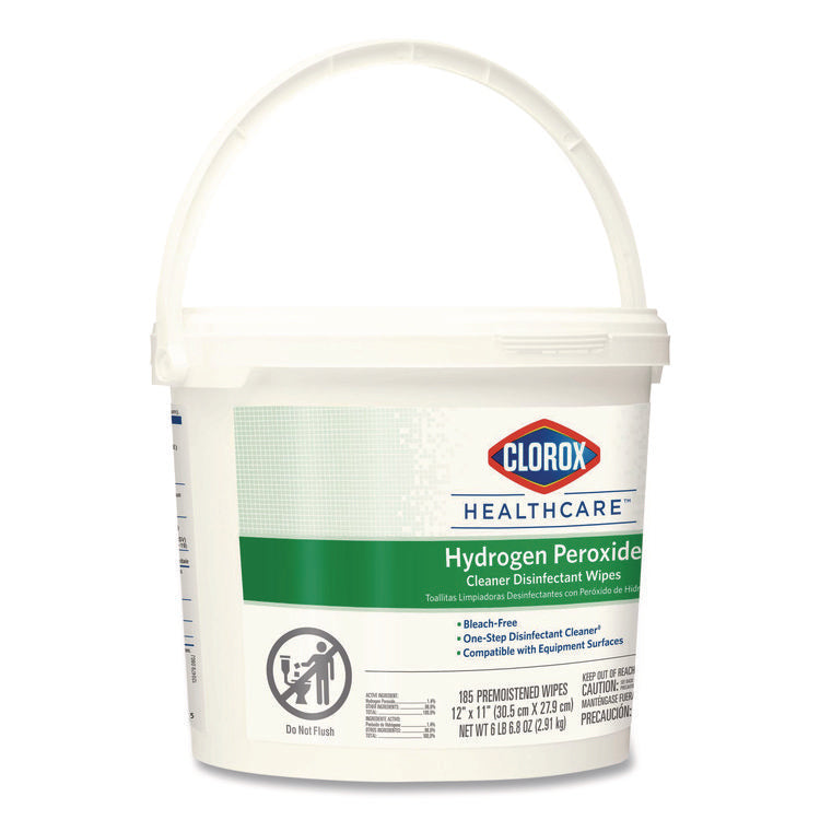 Hydrogen Peroxide Cleaner Disinfectant Wipes, 12 x 11, Unscented, White, 185/Bucket, 2 Buckets/Carton