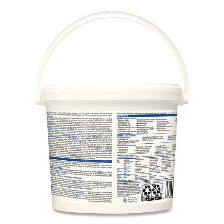 Hydrogen Peroxide Cleaner Disinfectant Wipes, 12 x 11, Unscented, White, 185/Bucket, 2 Buckets/Carton