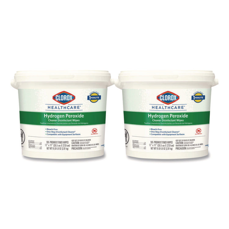 Hydrogen Peroxide Cleaner Disinfectant Wipes, 12 x 11, Unscented, White, 185/Bucket, 2 Buckets/Carton