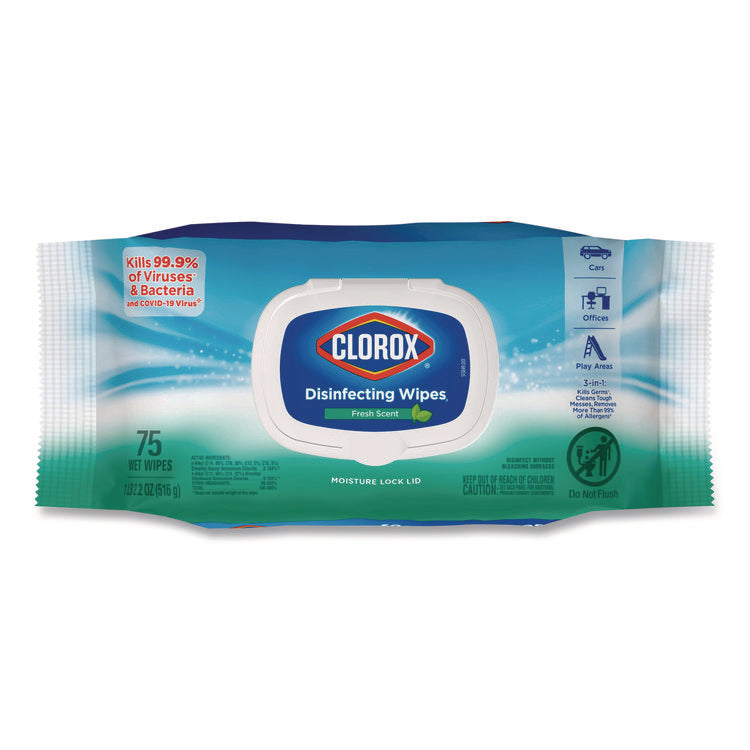 Disinfecting Cleaning Wipes, Flex Pack, 1-Ply, 8 x 7, Fresh Scent, White, 75 Towels/Box