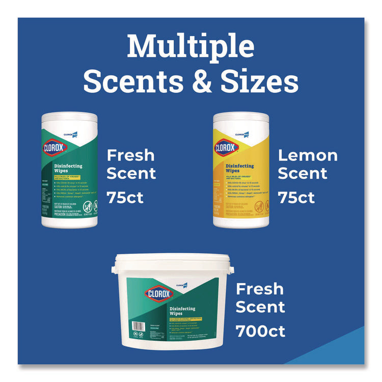 Disinfecting Wipes, 1-Ply, 7 x 8, Fresh Scent, White, 700/Bucket