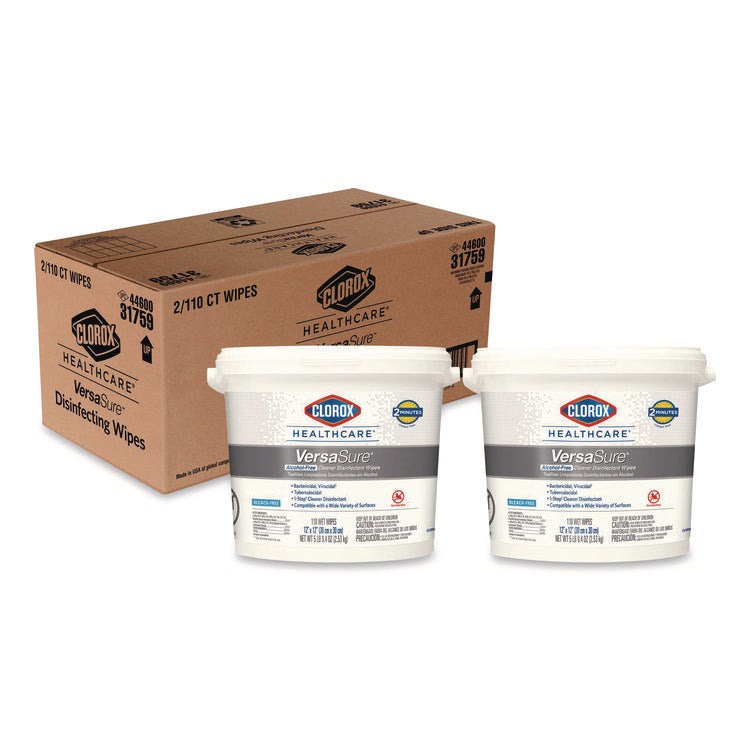 VersaSure Cleaner Disinfectant Wipes, 1-Ply, 12 x 12, Fragranced, White, 110/Bucket, 2 Buckets/Carton