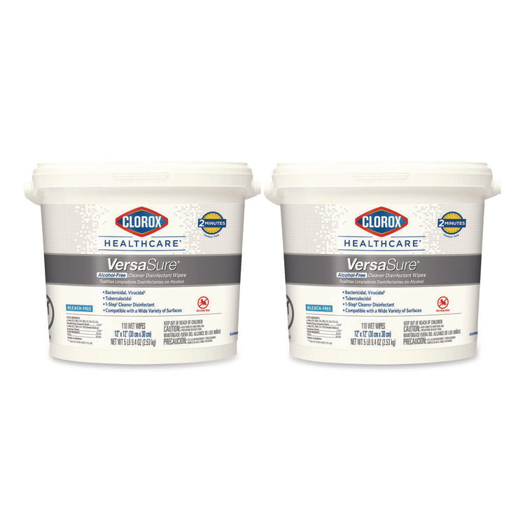 VersaSure Cleaner Disinfectant Wipes, 1-Ply, 12 x 12, Fragranced, White, 110/Bucket, 2 Buckets/Carton