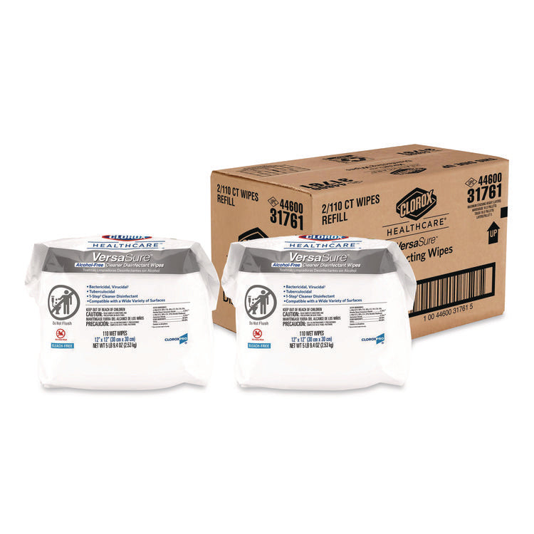VersaSure Cleaner Disinfectant Wipes, Refill, 1-Ply, 12 x 10, Fragranced, White, 110/Pouch, 2 Pouches/Carton