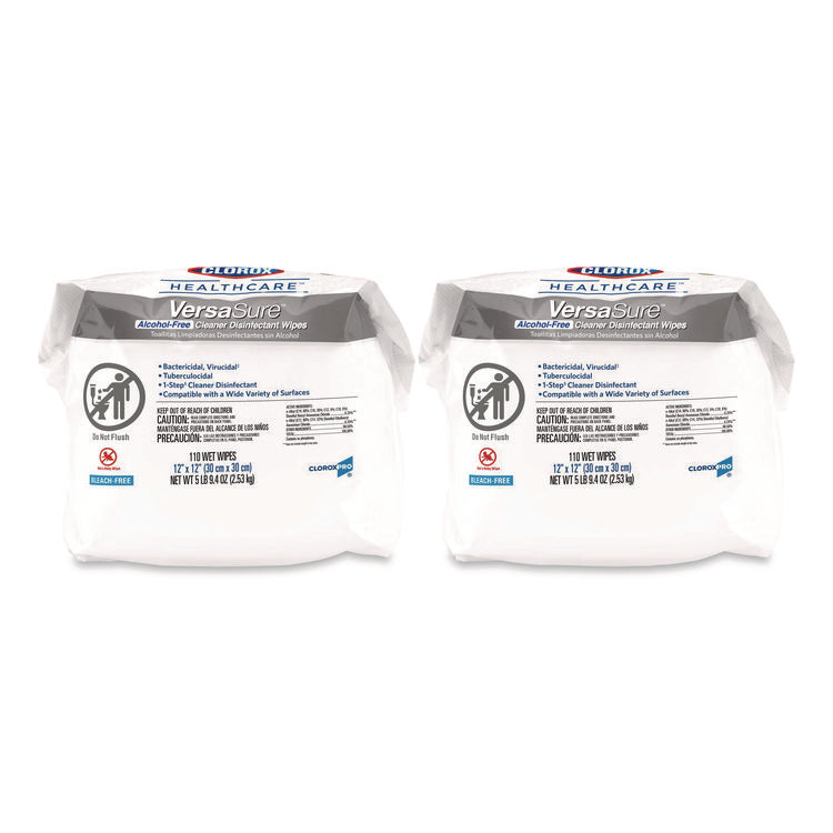 VersaSure Cleaner Disinfectant Wipes, Refill, 1-Ply, 12 x 10, Fragranced, White, 110/Pouch, 2 Pouches/Carton