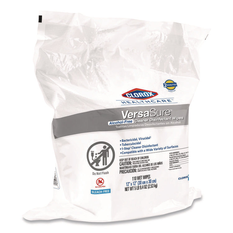 VersaSure Cleaner Disinfectant Wipes, Refill, 1-Ply, 12 x 10, Fragranced, White, 110/Pouch