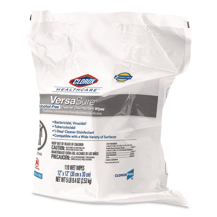 VersaSure Cleaner Disinfectant Wipes, Refill, 1-Ply, 12 x 10, Fragranced, White, 110/Pouch