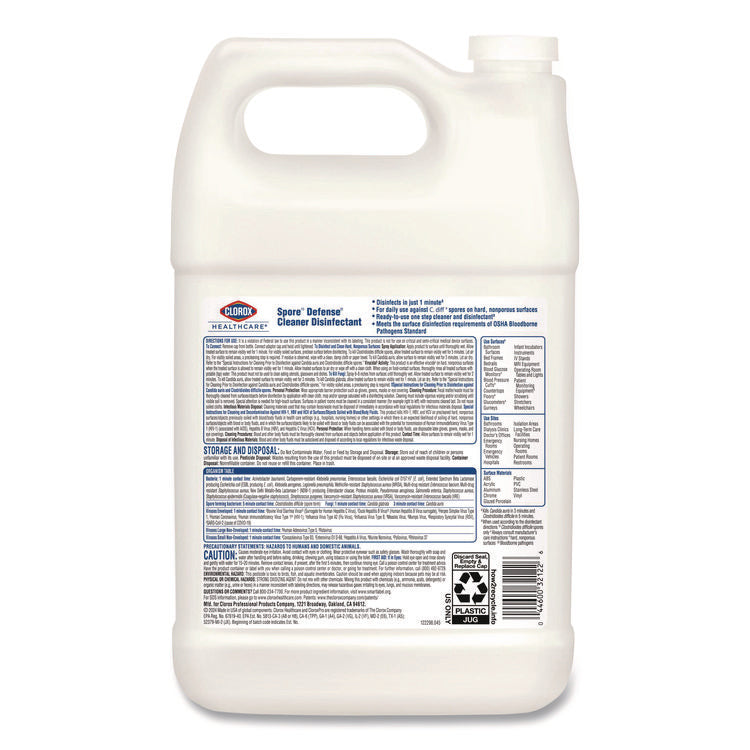 Spore Defense Cleaner Disinfectant, Closed System, 1 gal Refill Bottle, 4/Carton