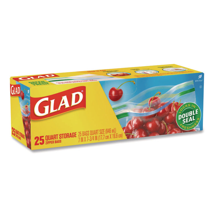 Zipper Food Storage Plastic Bags, Quart Size, 7.75 x 7, Clear, 25 Bags/Box, 12 Boxes/Carton