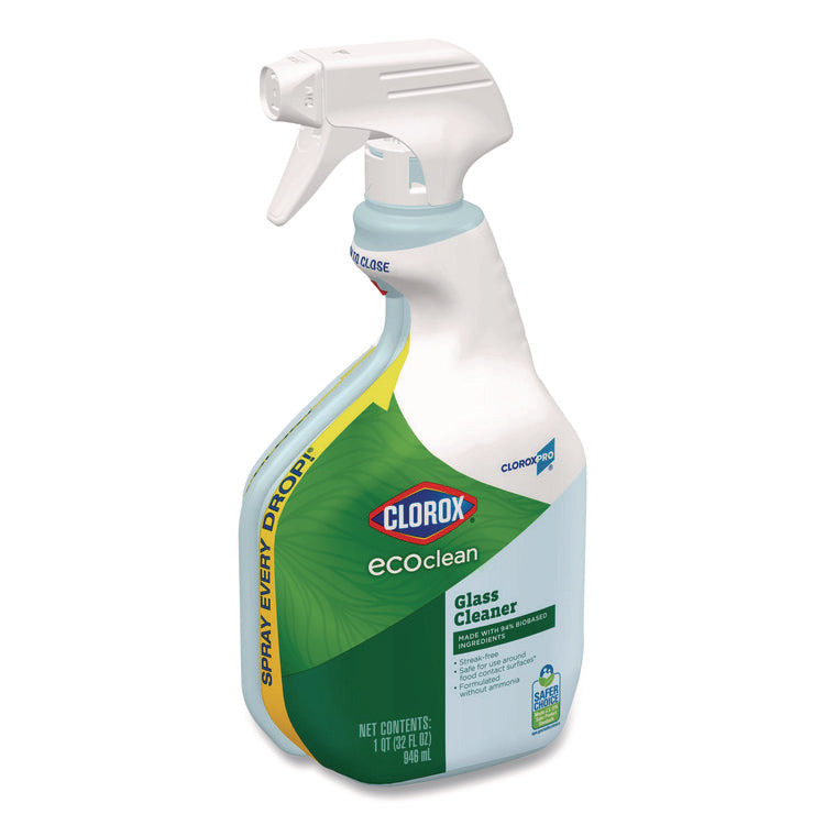 Clorox Pro EcoClean Glass Cleaner, Unscented, 32 oz Spray Bottle, 9/Carton