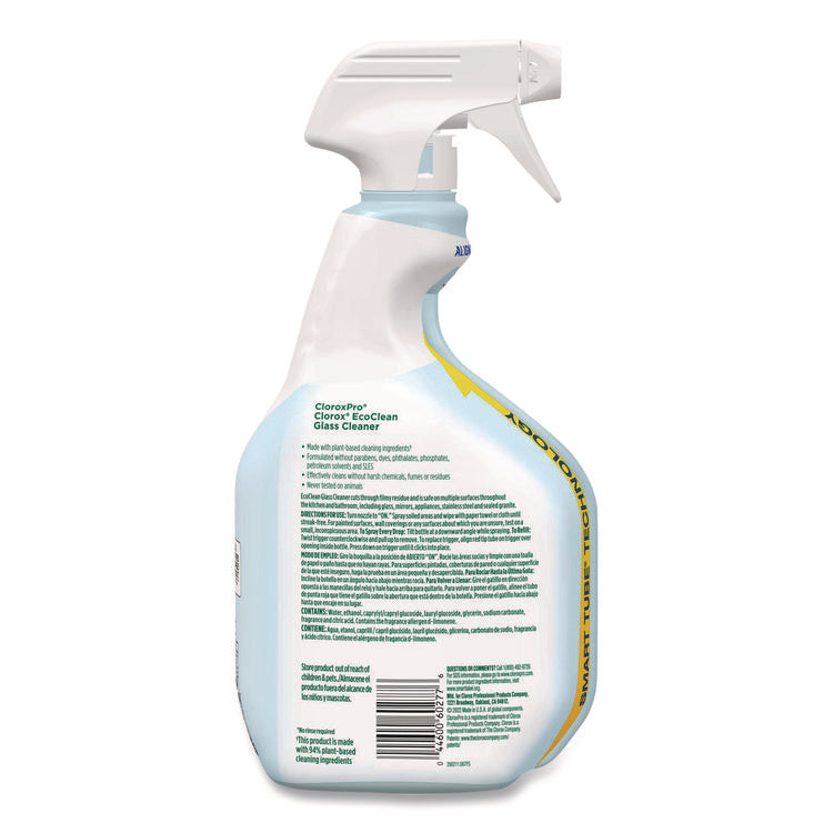Clorox Pro EcoClean Glass Cleaner, Unscented, 32 oz Spray Bottle, 9/Carton