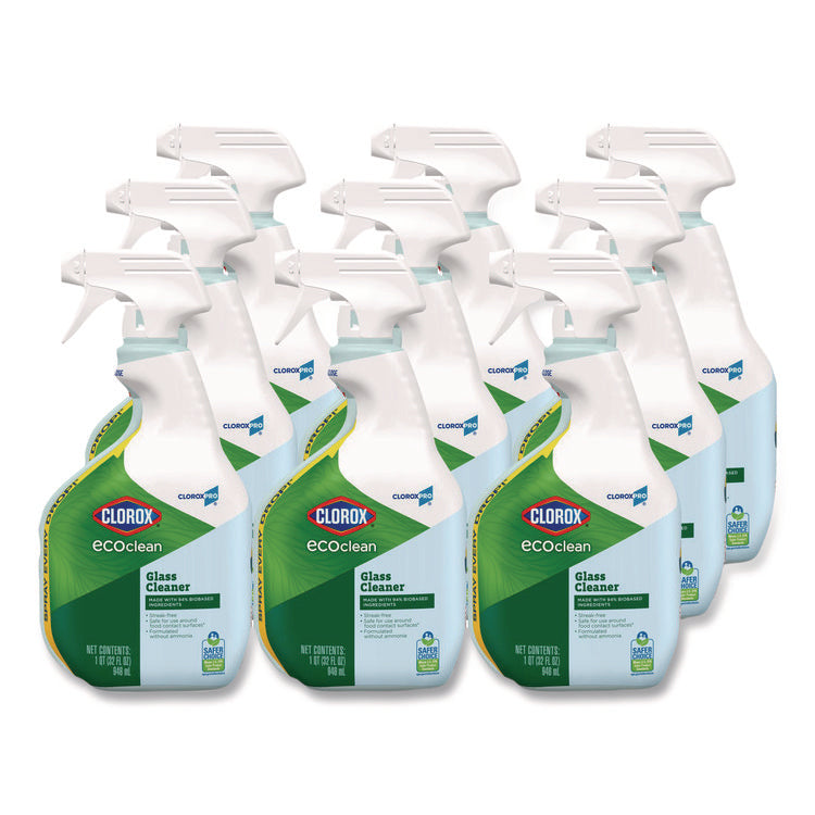 Clorox Pro EcoClean Glass Cleaner, Unscented, 32 oz Spray Bottle, 9/Carton