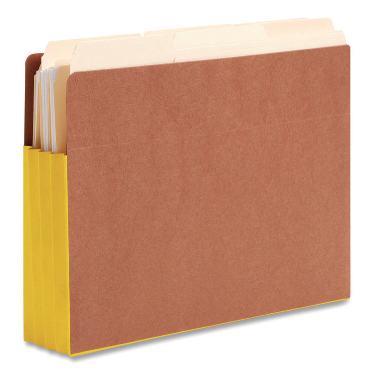 Redrope Drop-Front End Tab File Pockets, Fully Lined 6.5" High Gussets, 3.5" Expansion, Letter Size, Redrope/Yellow, 10/Box