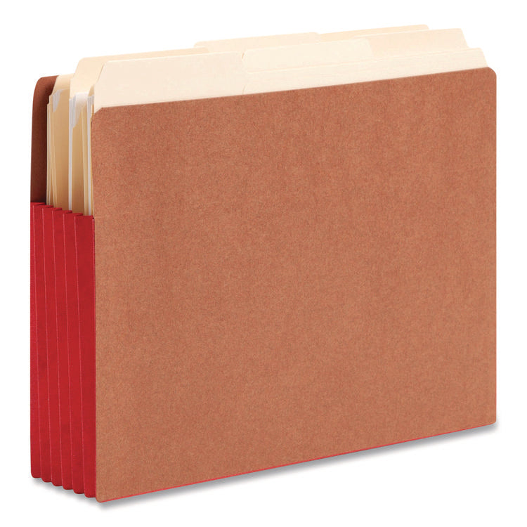 Redrope Drop-Front End Tab File Pockets, Fully Lined 6.5" High Gussets, 5.25" Expansion, Letter Size, Redrope/Red, 10/Box
