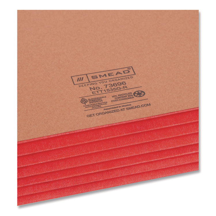 Redrope Drop-Front End Tab File Pockets, Fully Lined 6.5" High Gussets, 5.25" Expansion, Letter Size, Redrope/Red, 10/Box