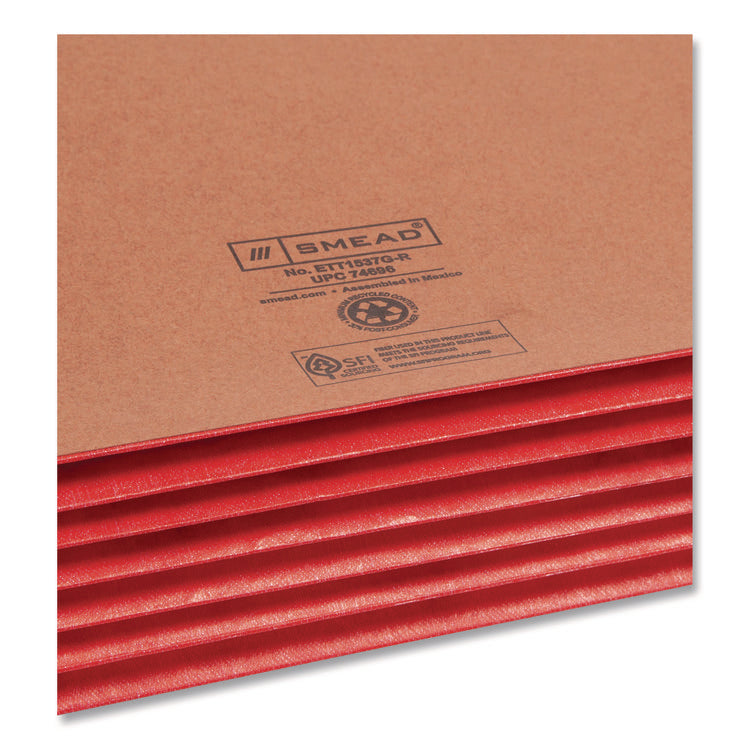 Redrope Drop-Front End Tab File Pockets, Fully Lined 6.5" High Gussets, 5.25" Expansion, Legal Size, Redrope/Red, 10/Box