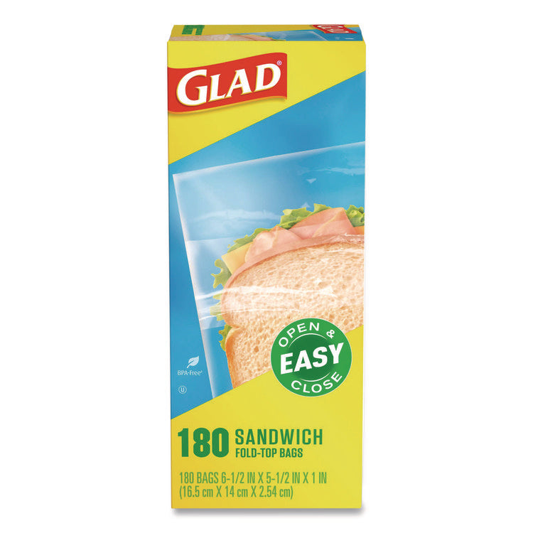 Fold Top Food Storage Plastic Sandwich Bags, 6.5 x 5.5, Clear, 180 Bags/Box, 12 Boxes/Carton