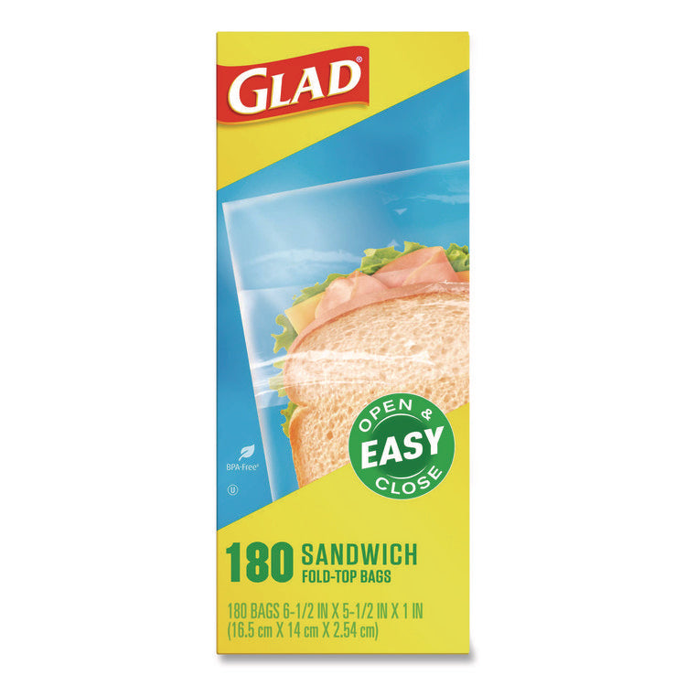 Fold Top Food Storage Plastic Sandwich Bags, 6.5 x 5.5, Clear, 180 Bags/Box, 12 Boxes/Carton