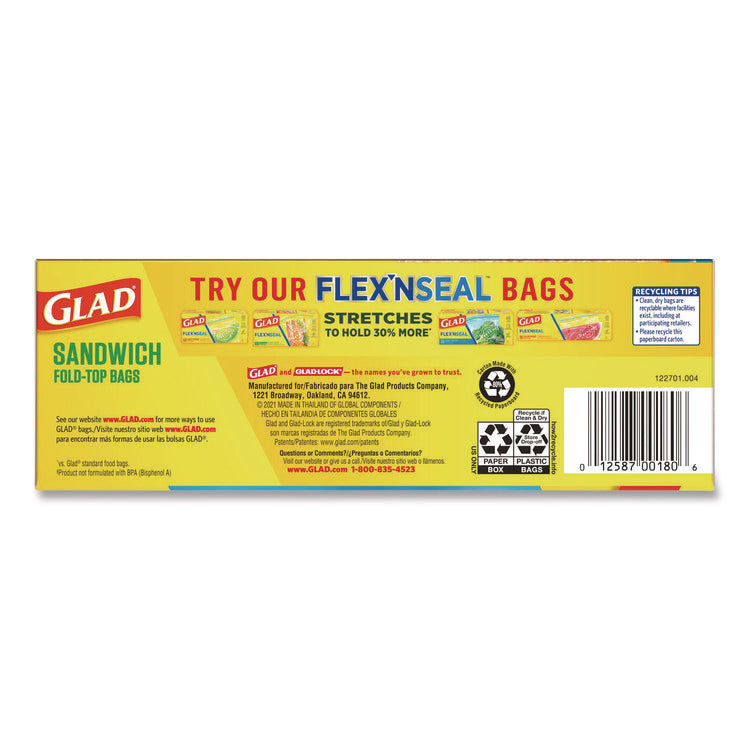 Fold Top Food Storage Plastic Sandwich Bags, 6.5 x 5.5, Clear, 180 Bags/Box, 12 Boxes/Carton