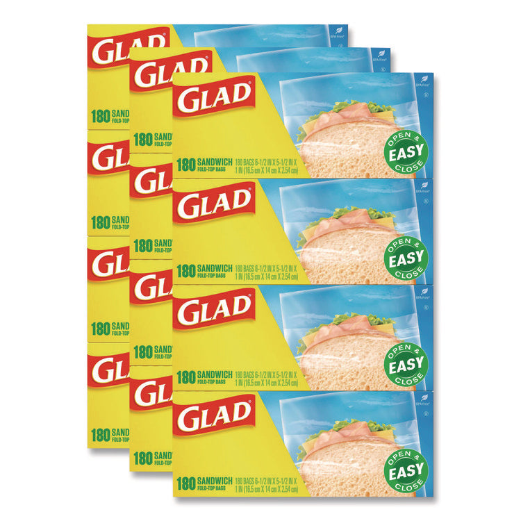Fold Top Food Storage Plastic Sandwich Bags, 6.5 x 5.5, Clear, 180 Bags/Box, 12 Boxes/Carton
