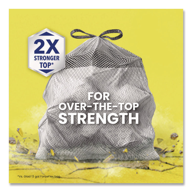 ForceFlex MaxStrength Tall Kitchen Drawstring Trash Bags, 13 gal, Fresh Clean Scent, 24 x 28, White, 34/Box, 6 Boxes/Carton