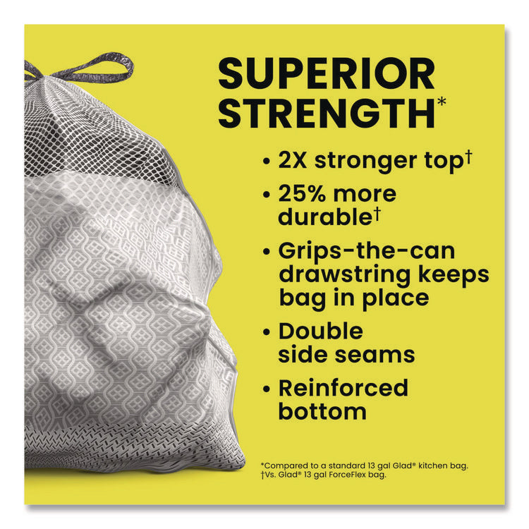 ForceFlex MaxStrength Tall Kitchen Drawstring Trash Bags, 13 gal, Fresh Clean Scent, 24 x 28, White, 34/Box, 6 Boxes/Carton