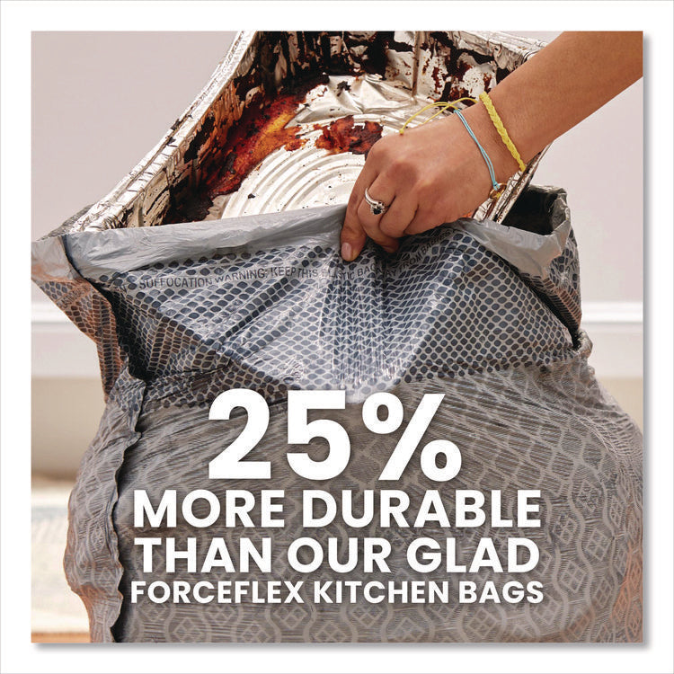 ForceFlex MaxStrength Tall Kitchen Drawstring Trash Bags, 13 gal, Fresh Clean Scent, 24 x 28, White, 34/Box, 6 Boxes/Carton