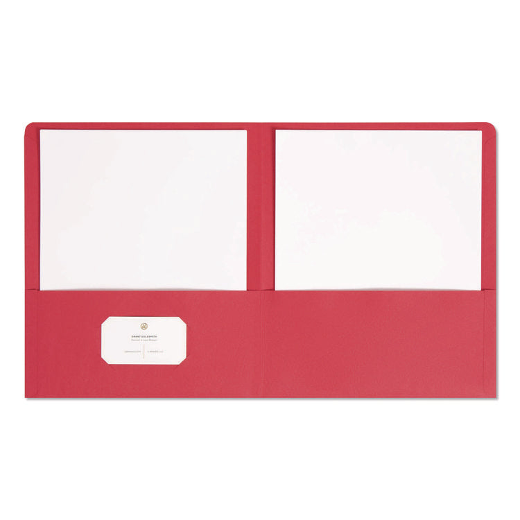 Two-Pocket Folder, Textured Paper, 100-Sheet Capacity, 11 X 8.5, Red, 25/box