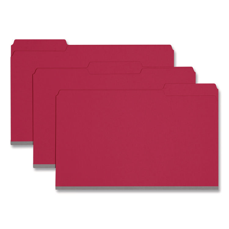 Expanding Recycled Heavy Pressboard Folders, 1/3-Cut Tabs: Assorted, Legal Size, 1" Expansion, Bright Red, 25/Box