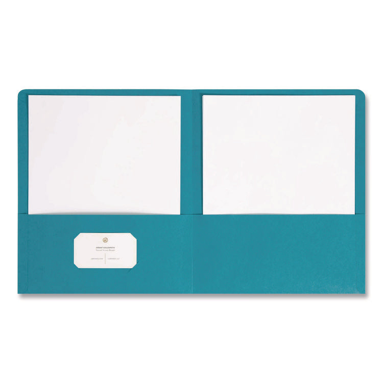 Two-Pocket Folder, Textured Paper, 100-Sheet Capacity, 11 X 8.5, Teal, 25/box