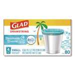 OdorShield Small Drawstring Trash Bags, 4 gal, Beachside Breeze Scent, 0.5 mil, 18" x 17", Blue, 80/Box