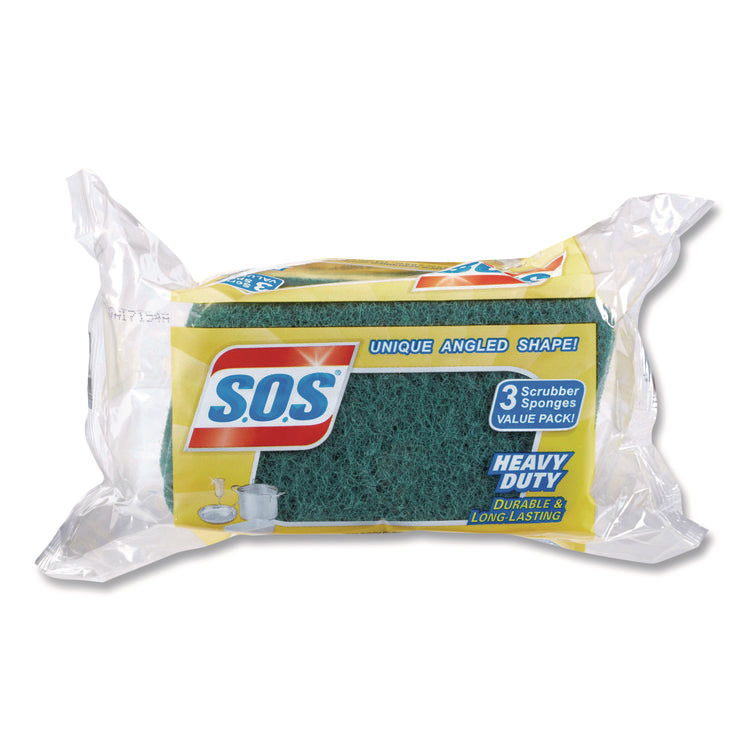 Heavy Duty Scrubber Sponge, 2.5 x 4.5, 0.9" Thick, Yellow/Green, 3/Pack, 8 Packs/Carton