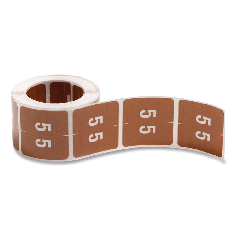 Numerical End Tab File Folder Labels, 5, 1.5 X 1.5, Brown, 250/roll