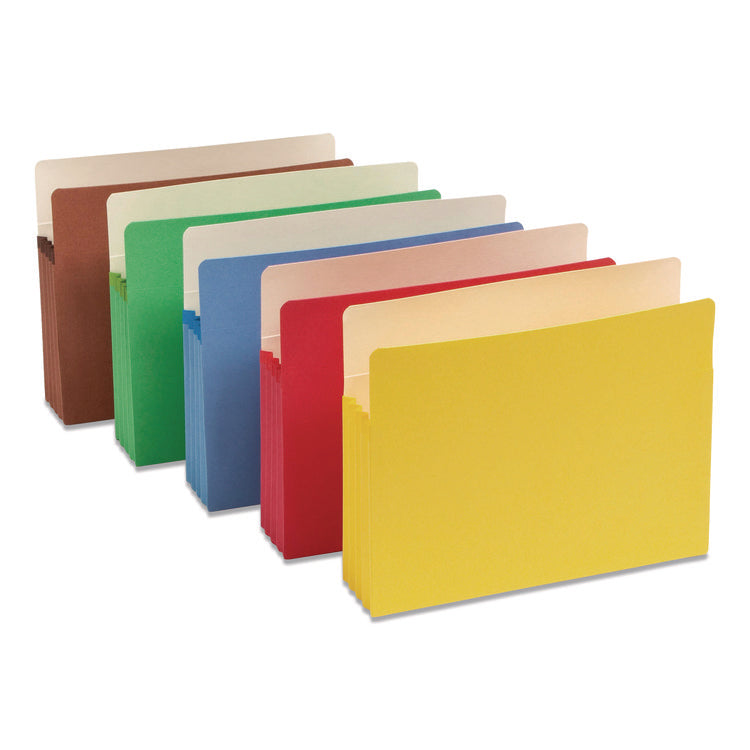 Colored File Pockets, 3.5" Expansion, Letter Size, Assorted Colors, 5/Pack